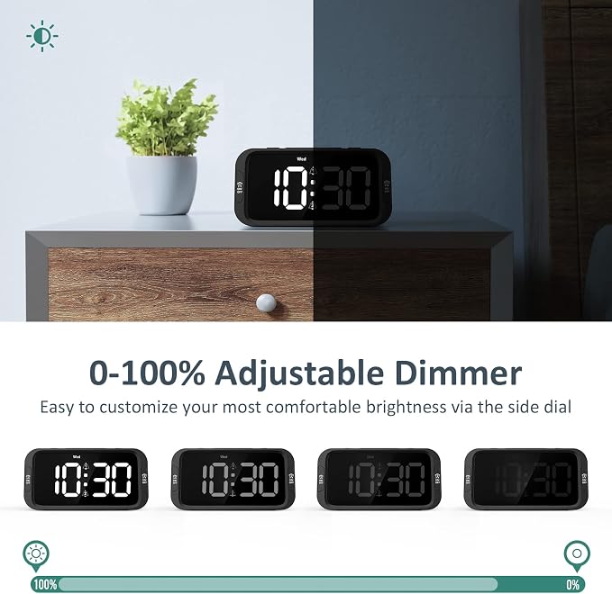 Odokee Digital Dual Alarm Clock for Bedroom with 0-100% Dimmable Display | Easy to Set Alarm Clock with Weekday/Weekend Mode - Loud Alarm for Heavy Sleepers with 5 Sounds Adjustable Volume