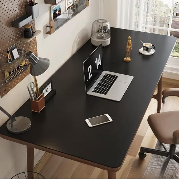 Leather Table Cover,1.8mm Thick,24x48 Inch,Table Protectors for Rectangle,Waterproof Desk Pad, Scratch - Resistant Craft Mat for Dining Table, Office Desk and Art Station (Black+Dark Gray)
