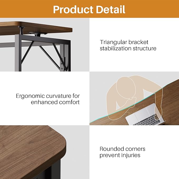 JOYMOOP 40" Folding Desk - Brown, No Assembly Middle Size Foldable Desk for Home, Office, Wooden Top Folding Computer Desk for Working, Writing, Studying