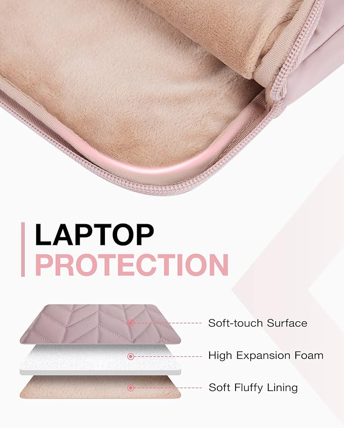 BAGSMART Laptop Case with Handle, Puffy Padded Laptop Bag Sleeve for Women, Portable MacBook Air/Pro Computer Case, 15-16 inch, Pink