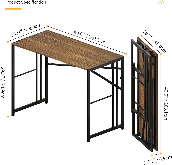 Lutown-Teen Folding Computer Desk 40 inch Writing Gaming Computer Camping Table, No Assembly Required Home Office Desk, Espresso