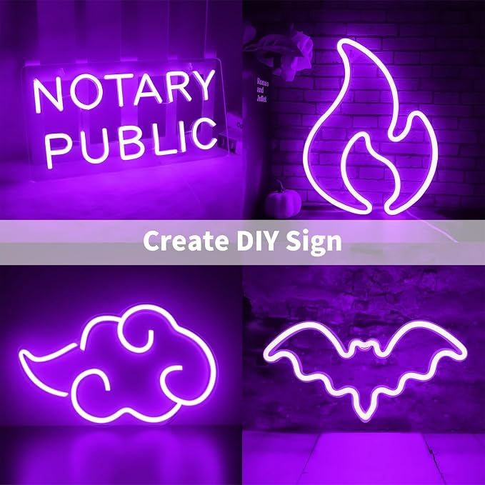 iNextStation 5M/16.4FT Purple Neon LED Strip Light, 12V Flexible Silicone Neon Rope Lights, IP65 Waterproof Cuttable LED Light with Mounting Clips for Gaming Room, Bedroom, DIY Decor (No Adapter)