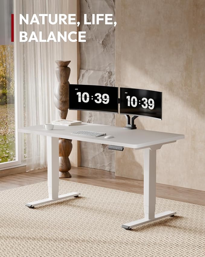 SANODESK Dual Motor Standing Desk 220lbs Height Adjustable Desk | 48"x30" Spacious One-Piece White Desktop & White Frame, 4 Memory Presets, 3-Stage Legs, 220lbs, 2-Box for Home & Office