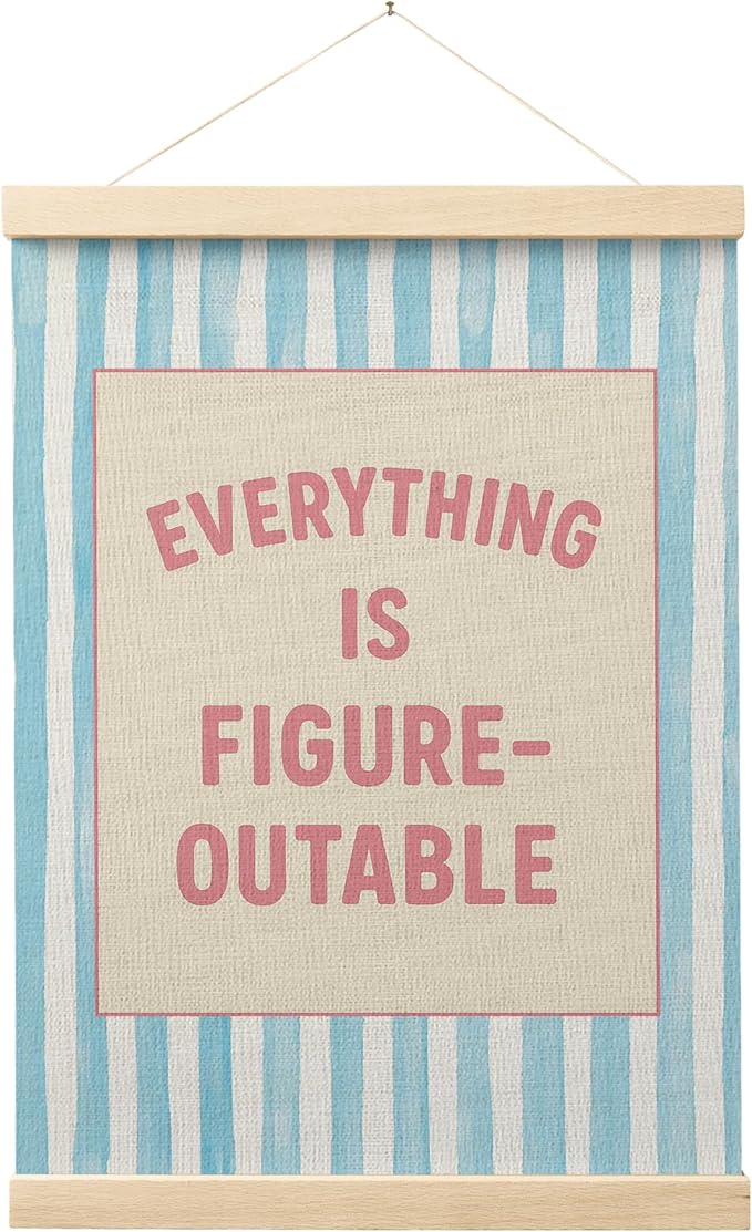 FGFK Preppy Pink and light Blue Everything Is Figureoutable Inspirational Framed hanging Canvas wall art Poster Prints office dorm room decor for women, Motivational posters decorations for home bedroom,12x16 Inch
