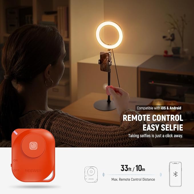 NEEWER 8" 18W High Power Desk Ring Light with Stand & Phone Holder, Circle Selfie Ringlight for iPhone Streaming Vlogging Recording, Video Conference Lighting Kit for Laptop Computer Zoom Call, RH8B