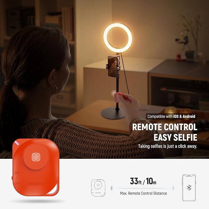 NEEWER 18W 8" Desk Ring Light with Stand, Circle Selfie Light for iPhone Streaming Makeup Video Recording, Video Conference Lighting Kit with Phone Holder for Laptop Computer Zoom Call Podcast, RH8B