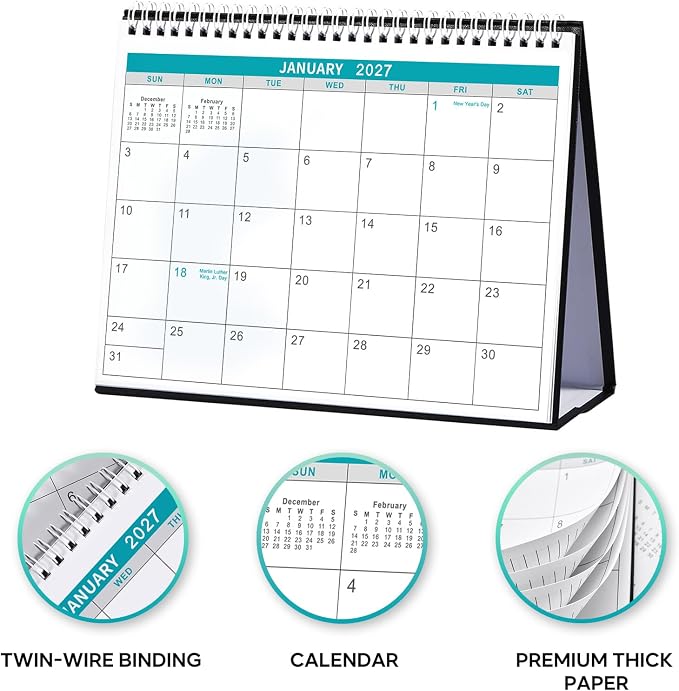 Desk Calendar 2026-2027 - Desk Calendar from July 2026 - December 2027, 10" x 8.3" Calendar Desk, 18 Months Standing Flip 2026-2027 Desktop Calendars