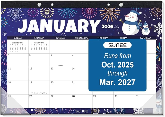 SUNEE Desk Calendar 2026, 18 Months from Oct. 2025 to Mar. 2027, 17"x12" Academic 2026 Desk Calendar for Home, School, or Office Desk Top Organizing, Seasons Color Monthy Calendar 2026