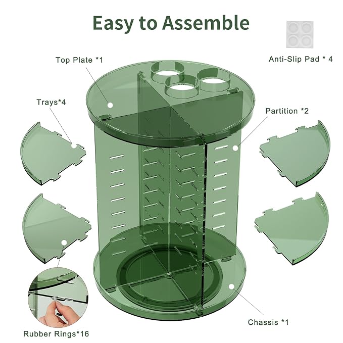 Rotating Makeup Organizer with DIY 8 Adjustable Layers, Clear Green | Spinning Skincare Storage, Cosmetic Display Case with Brush Holder and Perfume Tray