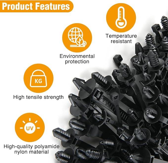 GOOACC Push Mount Cable Zip Ties Heavy Duty Nylon 4 Popular Sizes | Self-Locking Cable Strap Assortment for Indoor Outdoor Wire Tying Construction and Automotive Wiring 120 PCS
