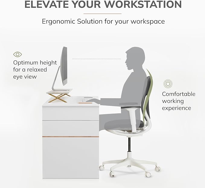 Anji Mountain Monitor Stand - Desktop Organizer & Laptop Riser, Ergonomic Monitor Riser, Space-Saving Monitor Stand for Desk, Durable Construction, Easy Assembly, Ideal for Home & Office,White Wash