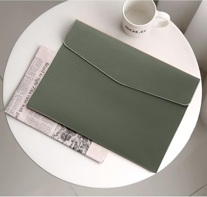 FYY File Folder, PU Leather A4 Document Holder File Organizer Filing Envelope Portfolio Case Tablet Sleeve with Magnetic Snap Closure for Home School Office Stationery LightGreen