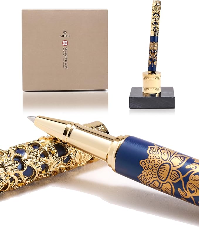 ARTEX Executive Rollerball Pen Sets With Stand-Museum Collections-Crafting Timeless Beauty-Luxury Pen Gift & Office Desk Decor, German SCHMIDT refill, Solid Metal & Marble Texture