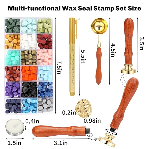 Q Wax Seal Stamp Kit, TEKGERLU 360 PCS 18 Colors Wax Beads, Copper Q Letter Stamp with Solid Wood Handle, Full Tools for Wedding Invitations, Envelope Sealing