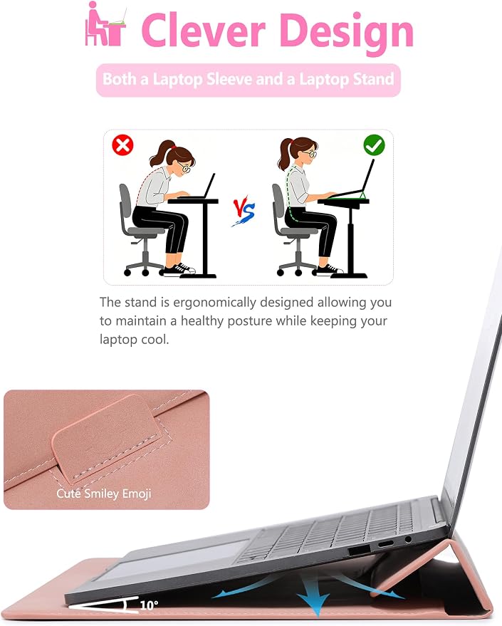 HYZUO 15 Inch Laptop Case Bag Sleeve with Stand for MacBook Air 15 M5 M4 A3241 M3 A3114 M2 A2941 2026-2023, 15" Surface Laptop 7/6/5/4/3, MacBook Pro 15 A1990 A1707 2019-2016, Pink