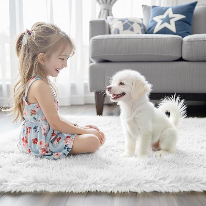 Area Rugs 10x14 Living Room, Shaggy Carpet Soft Plush Furry Bedside Rug Large Area Rugs for Bedroom Home Decor Anti Slip(10 x 14, White)