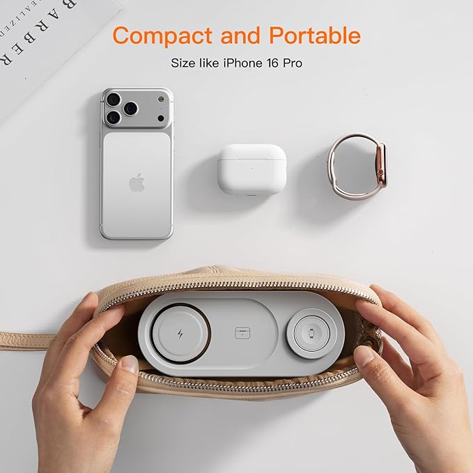 15W Magnetic 3 in 1 Wireless Charging Station,No Blue Light Disturbing Sleep,for iPhone17-12, Fast 5W Charger for Apple Watch AirPods,Foldable Stand, MagSafe Charger Dock for Nightstand Desk Travel