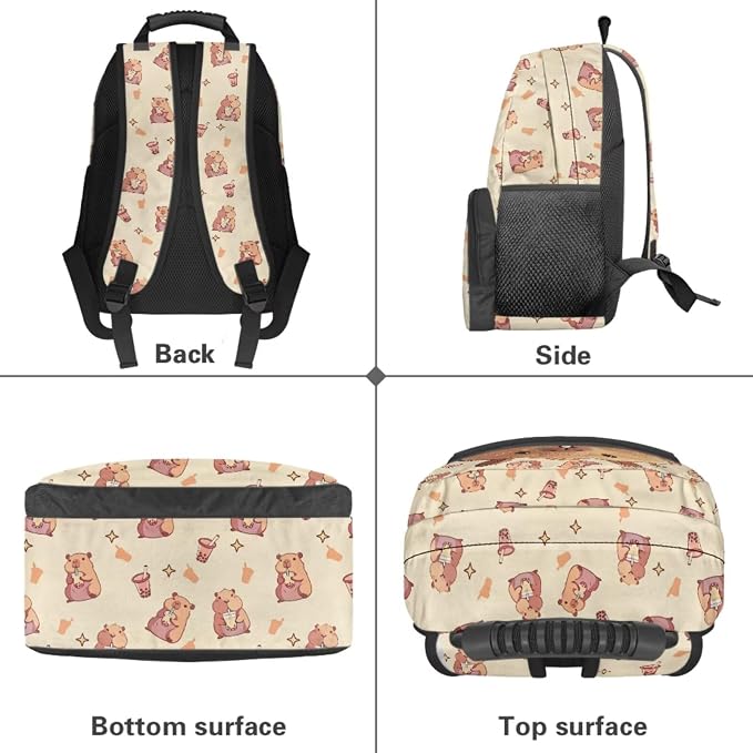 Capyabara Girls School Backpack Set 4 PCS, 17 Inch Cute Cartoon Bookbag with Insulated Lunch Bag for Kids Ages 6-8 1st 2nd 3rd Grade