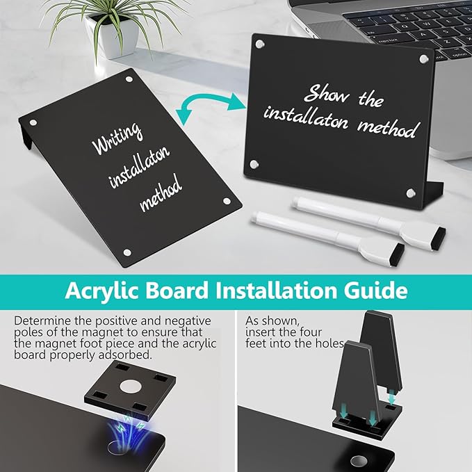 2PCS Black Acrylic Weekly Dry Erase Board Desktop, 8x6 Small Magnetic Whiteboard with Stand for Table Fridge Calendar Memo Board, Daily Planner Blackboard Easel for Office, School