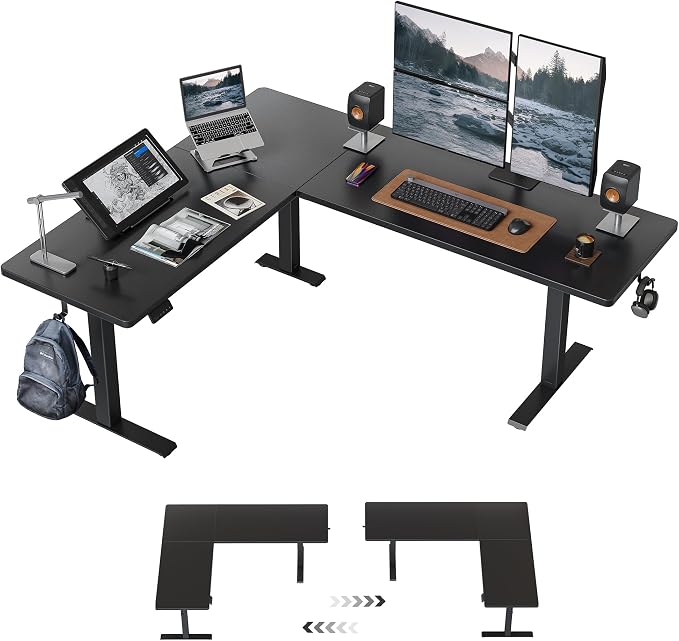 CubiCubi L Shaped Standing Desk 75 x 63 Inch Adjustable Height, Electric Corner Desk, Sit Stand Home Office Desk with Splice Board, Black(2 Packages)
