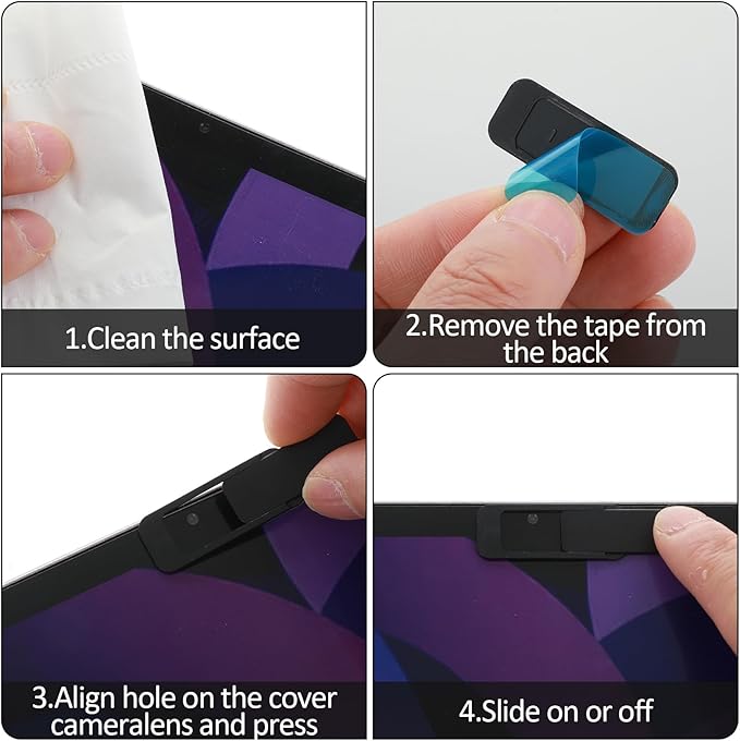 4Pcs Camera Cover Laptop, Webcam Cover Slide for Privacy Safe Suitable for Computer Mobile Phones Laptops Tablets - Black