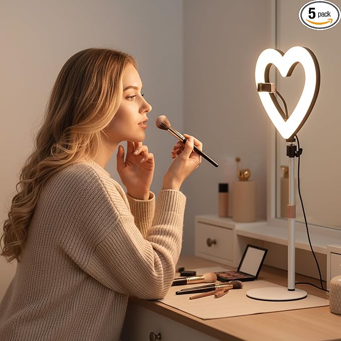 Ring Light for Desk,Heart Tabletop Light with 26" high Stand, RGB 47colors Selfie Light,USB Powered LED Desktop lamp with Phone Holder for Makeup Lights, Laptop Live Stream, YouTube,TikTok