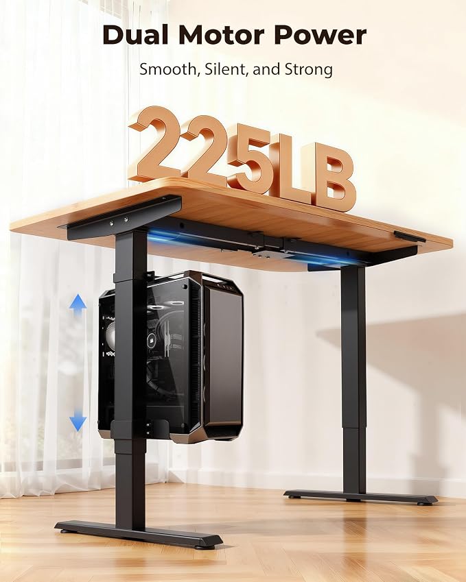TOPSKY Dual Motor Electric Standing Desk Frame, Height Adjustable Sit Stand Base for Home Office, Fits Table Tops up to 70.8 x 31.5 Inch, 225 lb Capacity (Black, with CPU Stand)