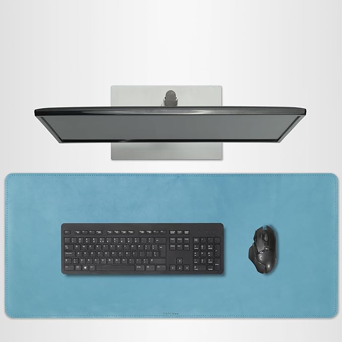 Full Grain Genuine Leather Desk Pad – Sky Blue (XL) - Premium Desk Mat with Non-Slip Backing, Thick 3mm, Office Desk Protector for Work & Gaming (Extra Large 35.4 x 15.7 inch)