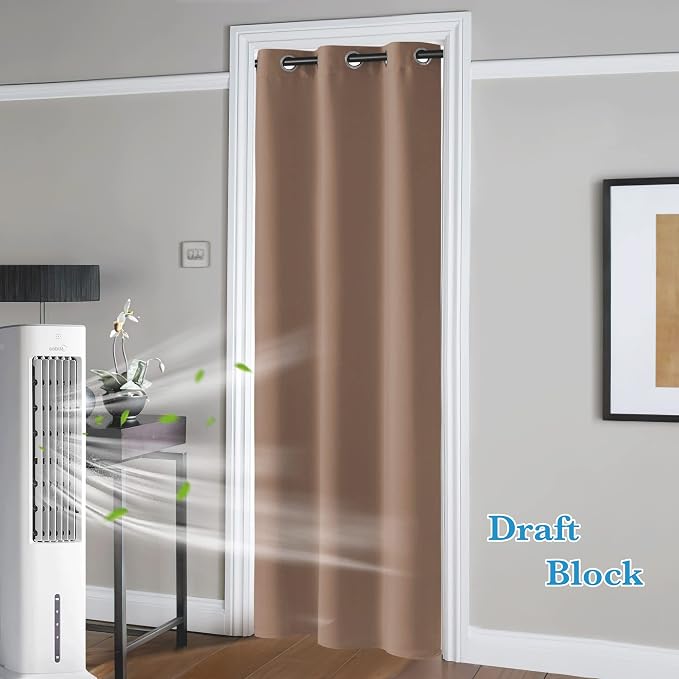 RYB Home Blackout Curtains Thermal Insulating Privacy Temporary Door Curtains for Bedroom Closet Doorway Accordion Door Interior Living Room Kids Nursery Dining, Wide 60 x Long 90 inch, Cappuccino
