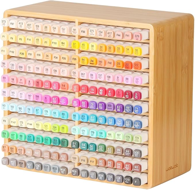 walowalo Marker Organizer Hold 176 Markers Alcohol Marker Storage Bamboo Pen Holder Art Supply Pencil Storage Organizer Gift 22 Compartments All-in-One Marker Storage for Home Office Desk Classroom