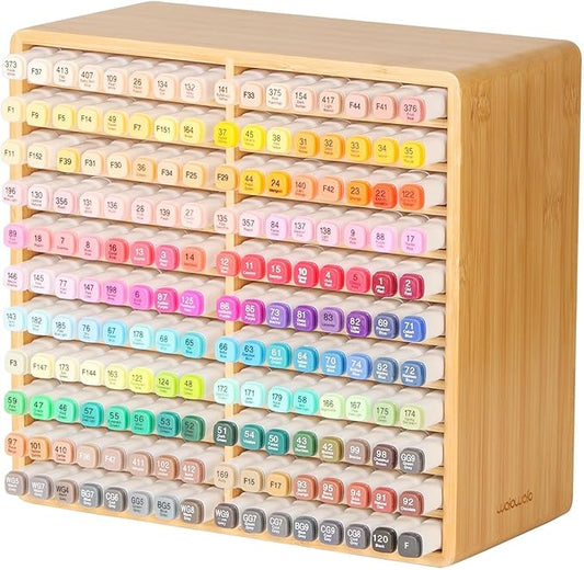 walowalo Marker Organizer Hold 176 Markers Alcohol Marker Storage Bamboo Pen Holder Art Supply Pencil Storage Organizer Gift 22 Compartments All-in-One Marker Storage for Home Office Desk Classroom