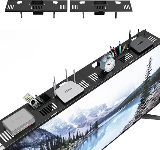 Adjustable Steel TV Top Shelf, Floating TV Stand, Universal Monitor Shelf for Soundbar, Game Console, Cable Box, Router Shelves (33.86"x4.7" with Boxes)