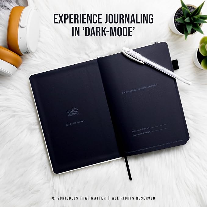 Scribbles That Matter Black Paper Bullet Dotted Journal Notebook | B5 Starry Night Free white gel pen | 160gsm Blackout no-bleed dot grid paper | For Men and Women | 7 x 10 in | Black