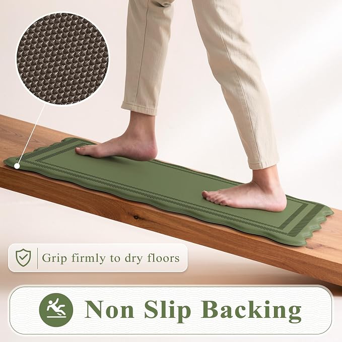 KIMODE Kitchen Mats for Floor Cushioned Anti Fatigue,Green Boho Home Decor | Scalloped Rugs for Kitchen Floor Non Slip,Farmhouse Kitchen Runner Rugs,Summer Laundry Room Rugs for Office Bathroom Sink