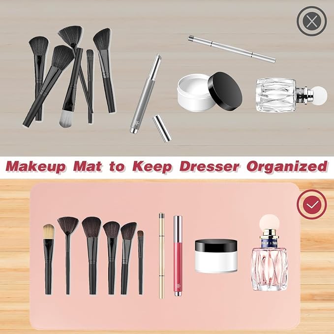 Makeup Mat, Dual-Sided Waterproof Vanity Protector Mat, Non-Slip PU Laptop Pad, Large Mouse Mat, Dresser Cover Accessories, Writing Desk Pad for Office and Home Decor, Pink 31.5x15.7in