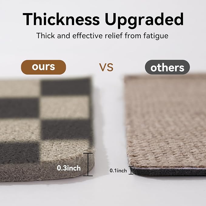 YDKGL Kitchen Mats for Floor, Super Absorbent Kitchen Rugs Non Slip Washable, Linen-Look Woven Cushion Kitchen Runner Rug, Kitchen Sink Standing Mat, Black Beige Checkered 17"x30"