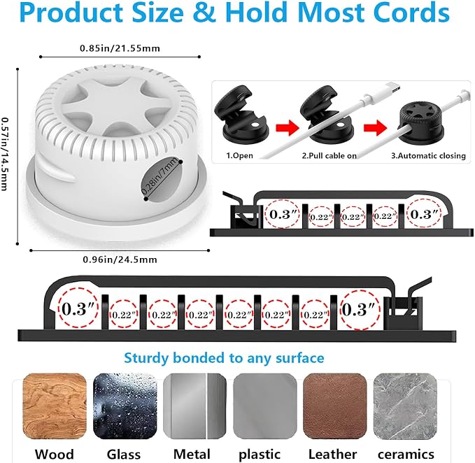 ELII 328Pcs White Cable Management Kit, 8 Magnetic Cable Clips | 69Adhesive Cable Holder,4 Cable Sleeve Split,22Reusable Cable Strap,200 Nylon Cable Zip Ties,25 Zip Tie Mounts, TV Home