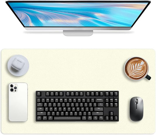 Leather Desk pad Protector, Office Mat, Large Mouse Mat, Non-Slip PU Leather Blotter, Laptop Desk Pad,Waterproof Laptop Computer Desk Keyboard Mat for Office/Work/Home/Decor (White, 25in*13in)