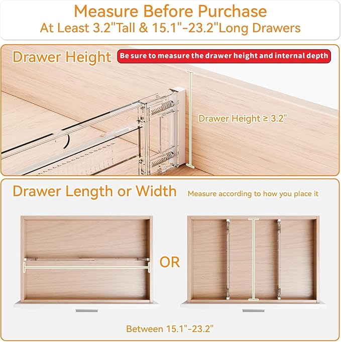 Yieach 4 Pack 3.2 Inch Shallow Acrylic Drawer Dividers for Clothes,Expandable Deep Dresser Dividers From 15 to 21'',Adjustable Drawer Separators for Dresser,Nursery and Baby Clothing,Sock,Underwear