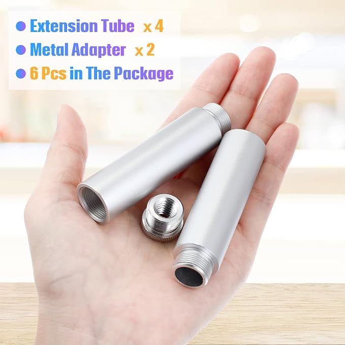 Weewooday 4 Pieces Mic Stand Extension Tube 5/8 Inch Microphone Extension Pipe Aluminium Alloy Stand Extenders Screw Boom Tubes with 2 Metal Adapters(Sliver)
