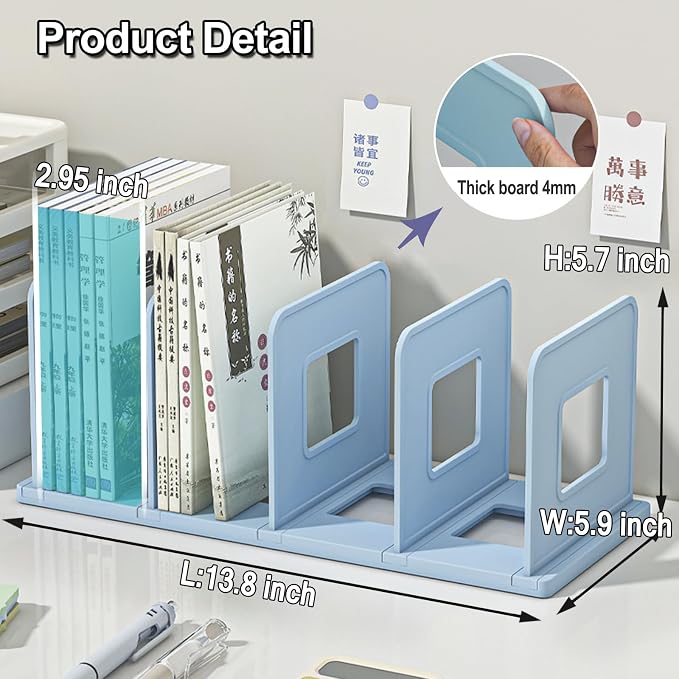 Lemical 4-Section Vertical Desk Organizer, Detachable Desktop File Sorter, Document & Magazine Holder for Office, Home, School & Dorm (Blue)