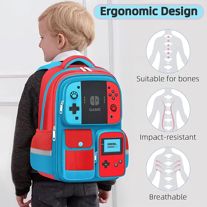 TILYTADLY School Backpack for Boys - Gamer Boys Backpack for Kids Children Elementary Middle School - Students Bag for Ages 6-18,17″ Video Game Bookbag Travel Back Pack