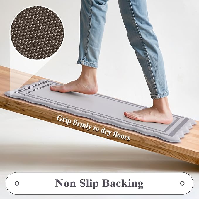 KIMODE Anti Fatigue Kitchen Mats, Light Grey Kitchen Rugs 17"x47"+17"x29" | Padded Kitchen Mat for Floor, Comfort Standing Desk Mat, Cushioned Kitchen Mats for Floor 2 Piece for Laundry Office Sink