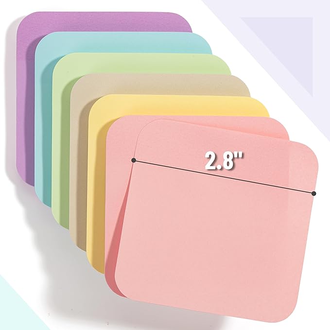 Mr. Pen- Sticky Note Set, 12 Pads, 720 Sheets, 2.8" x 2.8", 6 Pastel Color, Round Corner Colored Sticky Notes, Colorful Sticky Note, Sticky Note Pad, Stocky Notes for Bible Journaling