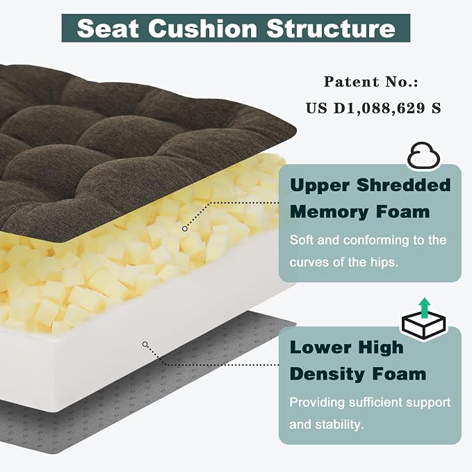 baibu Memory Foam Recliner Cushions with Lumbar Support Pillow Set for Elderly, 20x20x5 Inch Dual-Layer Design Non-Slip Recliner Seat Cushion & Back Support Pillow for Reduce Hip & Lumbar Pain, Brown