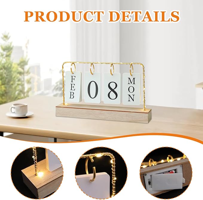 AUSTUFF Flip Wooden Perpetual Calendar Metal Desk Calendar | Standing Office Home Desk Decor