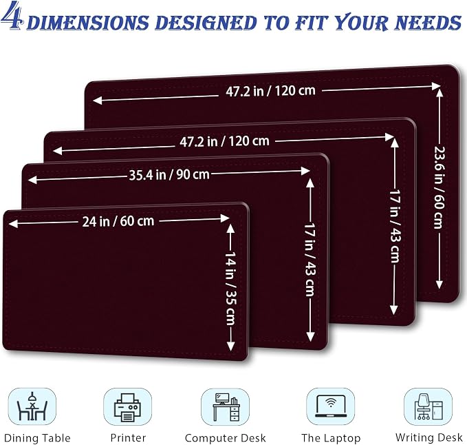 Large Desk Mat 35.4" x 17", PU Leather Desk Pad Protector, Non-Slip Large Mouse Pad for Desk, Waterproof Computer Desk Mat, Office Desk Pad for Keyboard Mouse, Desk Writing Mat (Burgundy)