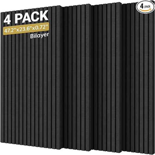 TONOR Dual-Layer Thickened Acoustic Wall Panels Self Adhesive, 4 Pack 47.2"x23.6"x0.72" High Density Large Sound Proof Panels for Walls, Peel and Stick Wall Panels for Interior Wall Décor, Black