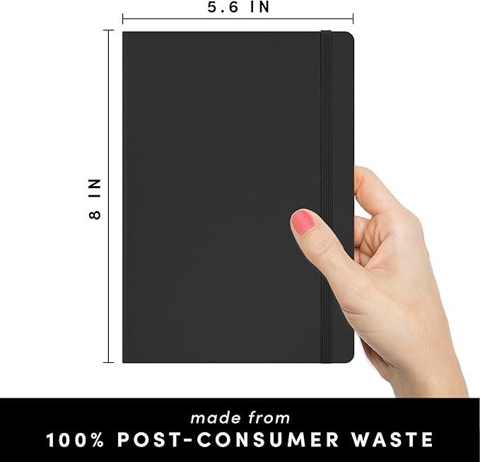 PAPERAGE Recycled Lined Journal Notebook, (Black), 160 Pages, Medium 5.6 in x 8 in - 100 GSM Thick Paper – College Ruled, Hardcover Journaling Notebook for Work, School & Note Taking