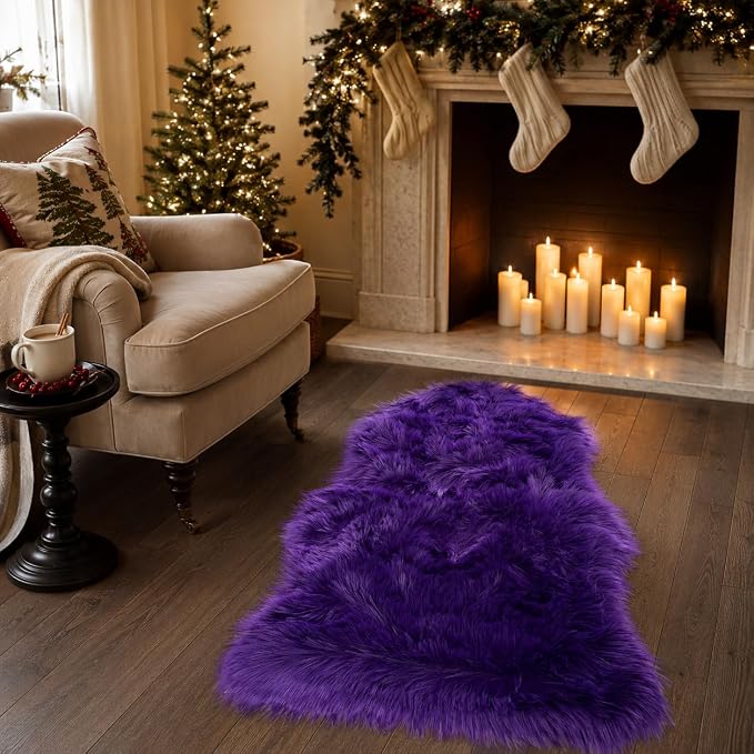 EasyJoy Faux Sheepskin Rug, Fluffy Faux Fur Rug, Ultra Soft Shag Area Rug with Non-Slip Backing for Bedroom, Living Room, Nursery, Kids Room(2 x 3 ft Sheepskin, Dark Purple)
